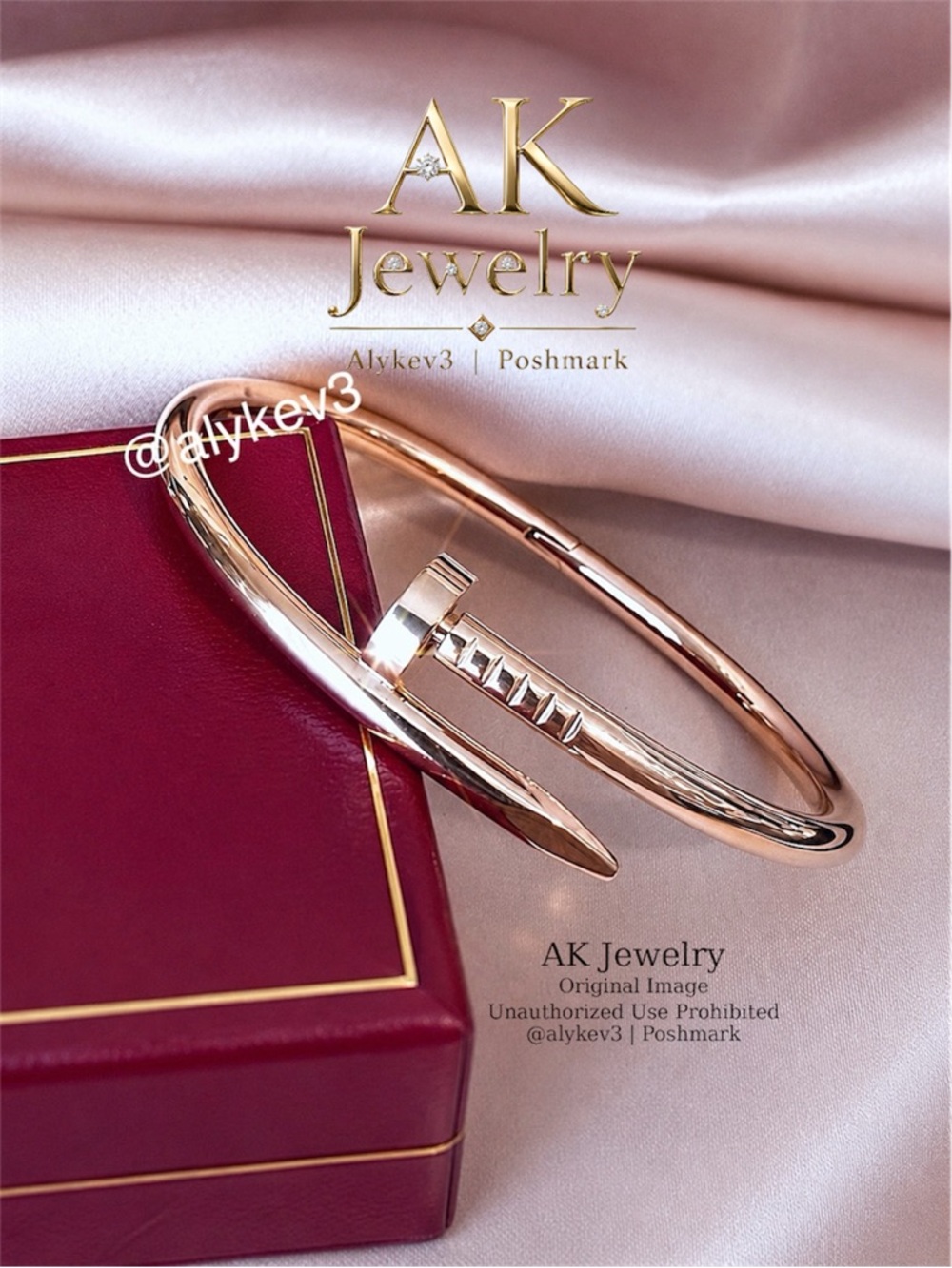 💎LUXURY High End Style Rose Gold Nail Bracelet Stackable Bangle GP
